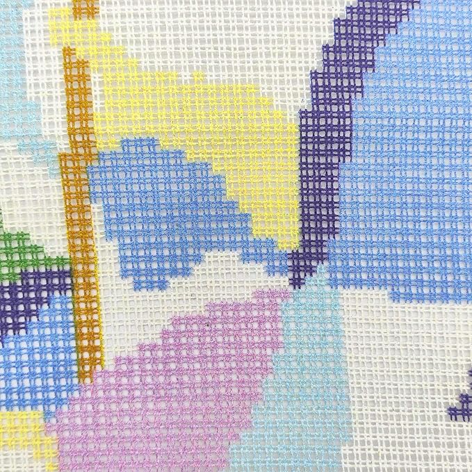 Howie's Needlepoint Needlepoint Kits for Adults, Pillow Front Cross Stitch Kit with Embroidery Pattern on Canvas, Yarn, 2 Needles and Instruction, 16 x 16inch(Blue-Purple Leaves)