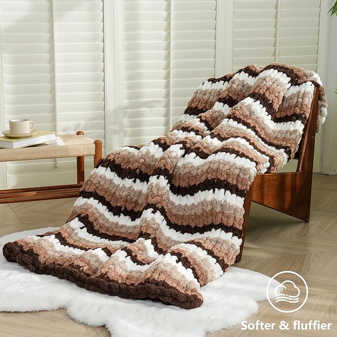 Chunky Yarn for Hand Knitting - #10 Chunky Chenille Yarn, Jumbo Big Thick Chunky Yarns for Crocheting, Super Bulky Chunky Knit Blanket Yarns, 8 Skein (25yd, 8oz/Skein), Cream & Khaki