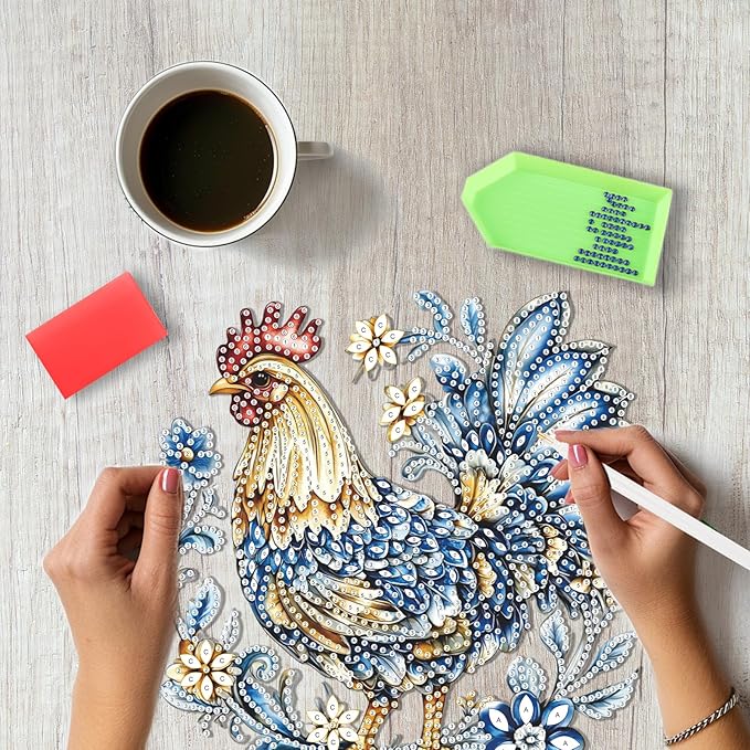 SENQAO DIY Acrylic Diamond Art Painting Chicken Kits Special Shaped Rhinestone Diamond Art Window Pendants Home Garden Wall Hanging Kits Hanging Ornament