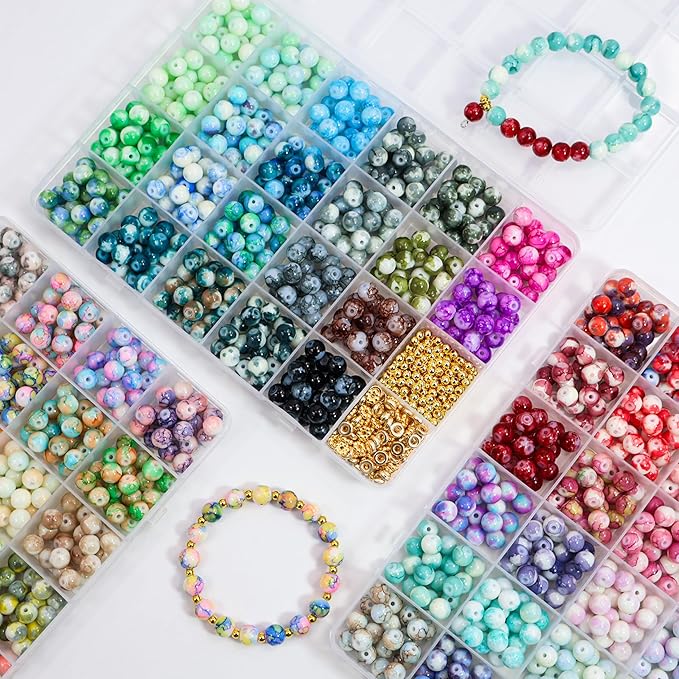 70 Colors 8mm Round Glass Beads for Jewelry Making, 1600Pcs Baking Paint Bead Bracelet Making Kit, with Gold Spacer Beads and Charms Beads Set, DIY Crafts Gifts for Women Men