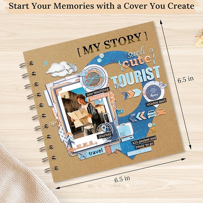 Polaroid Scrapbook Photo Album, 6.3"x6.3" DIY Scrapbook Album Hardcover Kraft Paper with 20 Sheets 40 Pages, Stylish Memory Book for Wedding, Anniervsary, Family, Travel, Khaki