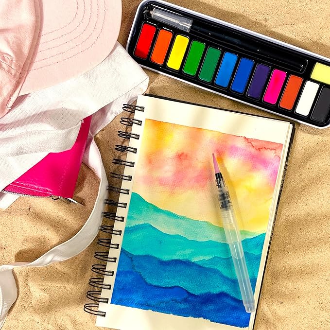 ArtSkills Travel Watercolor Kit, Watercolor Paint Set for Kids & Adults, Travel Palette with Water Brush
