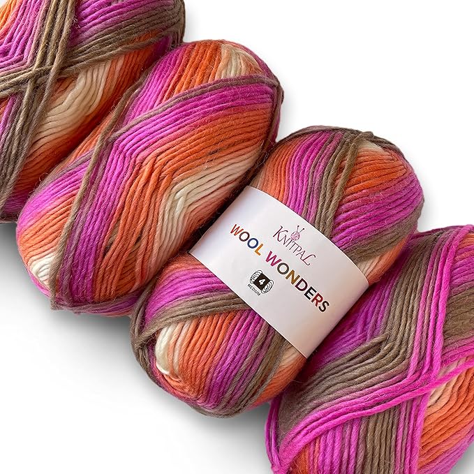Wool Wonders Yarn for Crocheting, 4-Pack (640Yds / 400G), Free Patterns - Wool Yarn for Knitting - Aran/Heavy #4 Medium Worsted Weight - Pink Retro