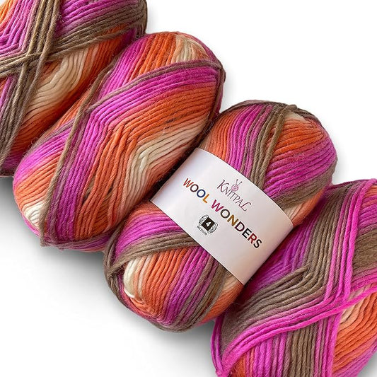 Wool Wonders Yarn for Crocheting, 4-Pack (640Yds / 400G), Free Patterns - Wool Yarn for Knitting - Aran/Heavy #4 Medium Worsted Weight - Pink Retro