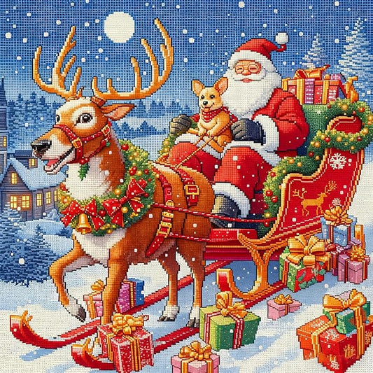 Zhenqing Santa Claus Cross Stitch Kit – 11CT 9.45x9.45in Aida Cloth with Gifts, Bells & Snowflakes – Festive Holiday Embroidery for Christmas Decor(67915)