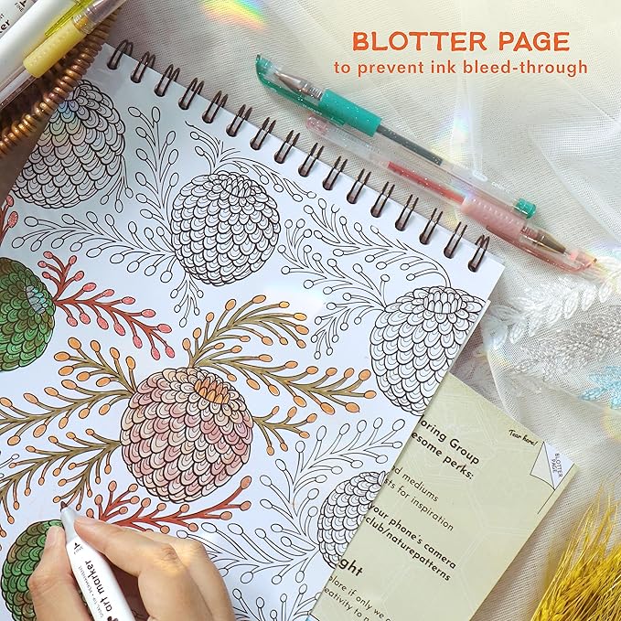 ColorIt Colorful Patterns, Volume II Spiral Bound Adult Coloring Book, 50 Illustrations Inspired by Nature, Animals, Plants & Flowers, Thick Paper, Perforated Edges, Hardback Covers & Ink Blotter