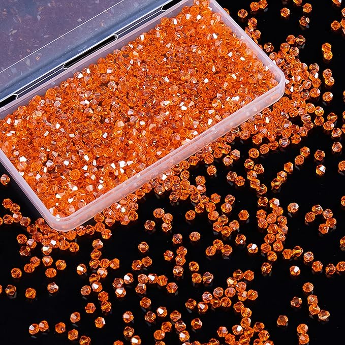 laopottbeads 1100pcs 4mm bicone crystal glass beads for jewelry making, sparkling mini beads for suncatchers, diy bracelets & craft projects (orange)