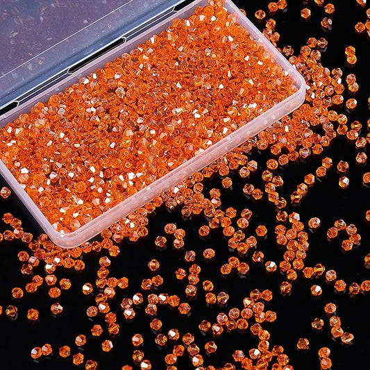 laopottbeads 1100pcs 4mm bicone crystal glass beads for jewelry making, sparkling mini beads for suncatchers, diy bracelets & craft projects (orange)