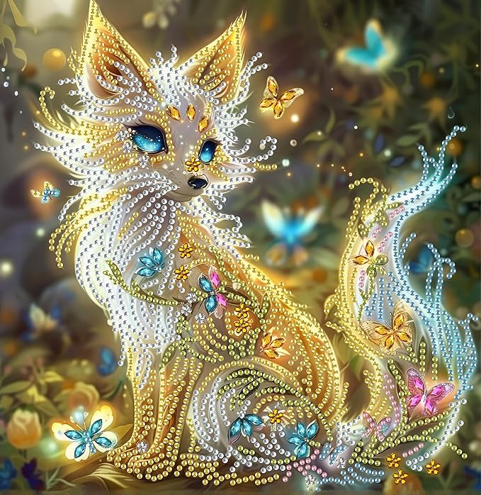 SKRYUIE DIY Diamond Art Kits for Adults Fox Special Shape - 5D Diamond Painting Kits for Adults Animal - Crystal Embroidery Cross Stitch - Craft for Wall & Office Decor 12 x 12 Inch c9