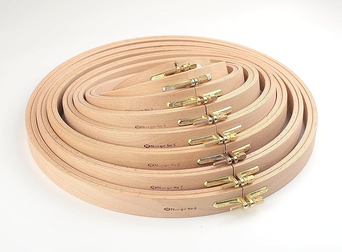 nurge premium quality 24 mm wood embroidery hoop, cross stitch hoop with gold plated adjustable brass screw (no:5)