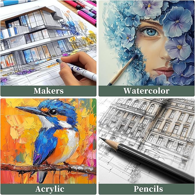 Vienrose Watercolor Sketchbook, 8.25"x5.5" Watercolor Journal with 24 Sheets 48 Pages 140 LB (300 GSM) Cotton Watercolor Paper, Green Leather Cover Water Coloring Sketch Book As Travel Notebook