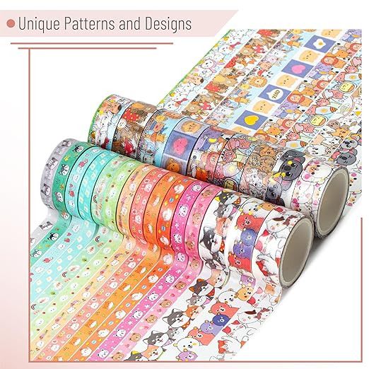 Mr. Pen- Cute Washi Tape Set - 24 Rolls Kawaii Animals Gold Foil Decorative Masking Tape for Journaling, Scrapbooking, Kids DIY Crafts, Aesthetic Supplies, Planners, Bullet Journal