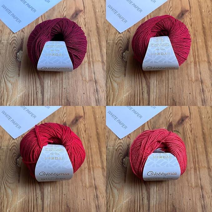 Cotton Yarn Kit - 4 Multicolor Balls Soft Sport Weight Yarn for Crochet & Amigurumi - 50g / 175yds Each & 10 Stitch Markers (H19 - Red)