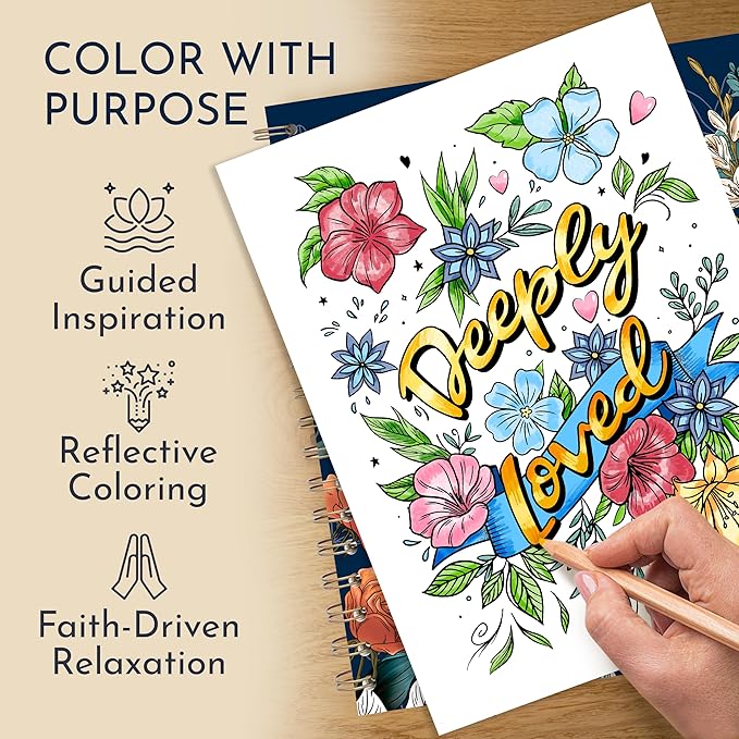 Devotional Coloring Book for Women – 41 Christian Coloring Pages with Bible Verses – Bible Coloring Book for Adults, Spiral Bound, 140gsm Paper, Christian Gifts for Women, Religious Coloring Book