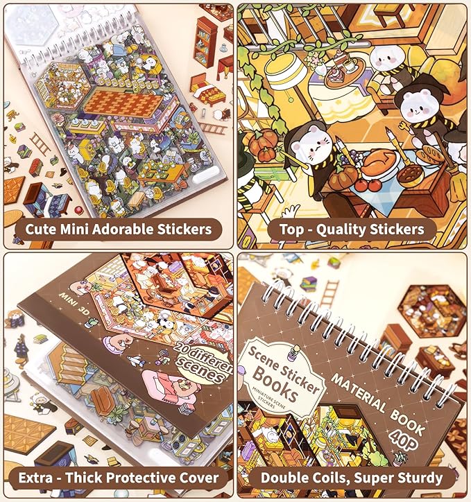 DIY 3D House Stickers,20 Sets Fun DIY Stickers Scene Make Your Own Mini House Cute Cartoon Animal Scene Sticker for Kids Adult Sticker Art Relief Stress Pass The Time Holiday Christmas Fun