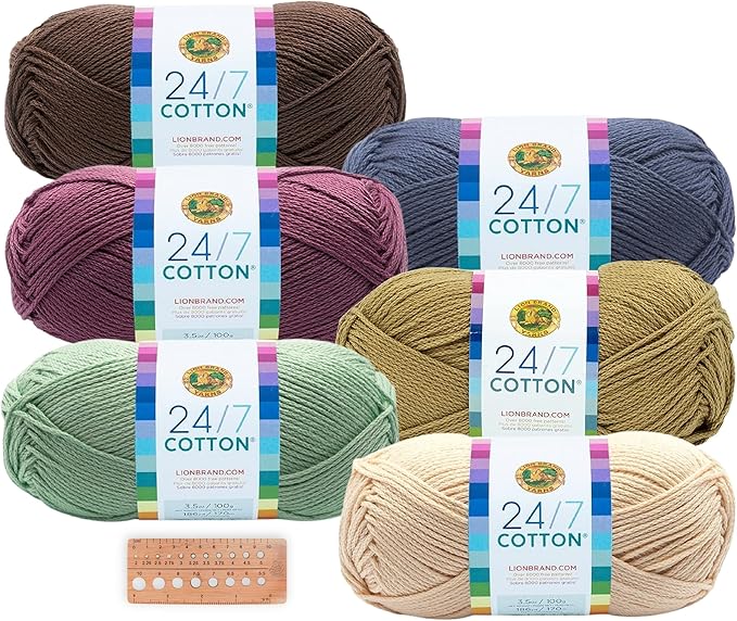Lion Brand Yarn - 24/7 Cotton - 6 Skein Assortment (Mountain)
