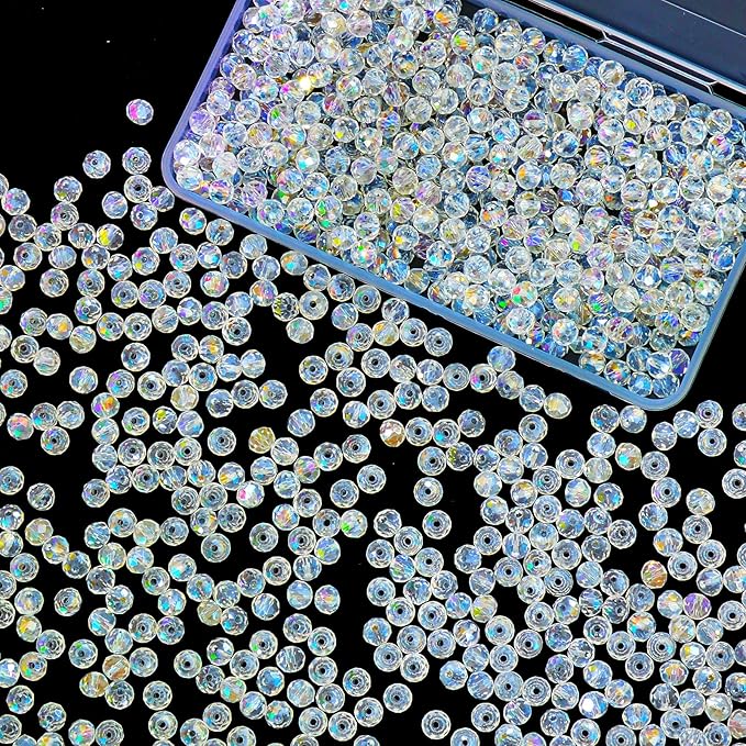 laopottbeads 500 pcs 6mm round crystal glass beads for diy jewelry, ideal for bracelets, necklaces, pendants, and handmade craft projects(white ab color)