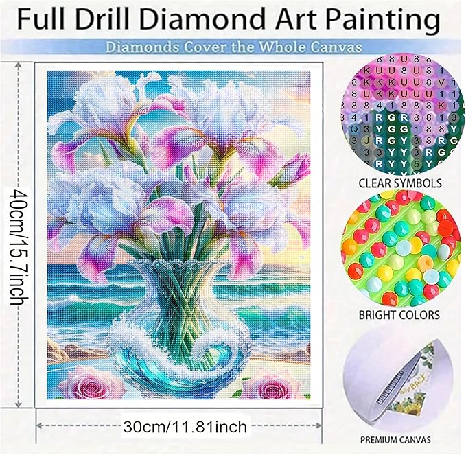 KUFWKEY Diamond Painting Kits for Adults,Flowers Diamond Art Kits for Adults,5D Diamond Painting Flowers,DIY Full Round Diamond Mosaic Kits,Flower Gem Art and Crafts,Diamond dots,12x16inch