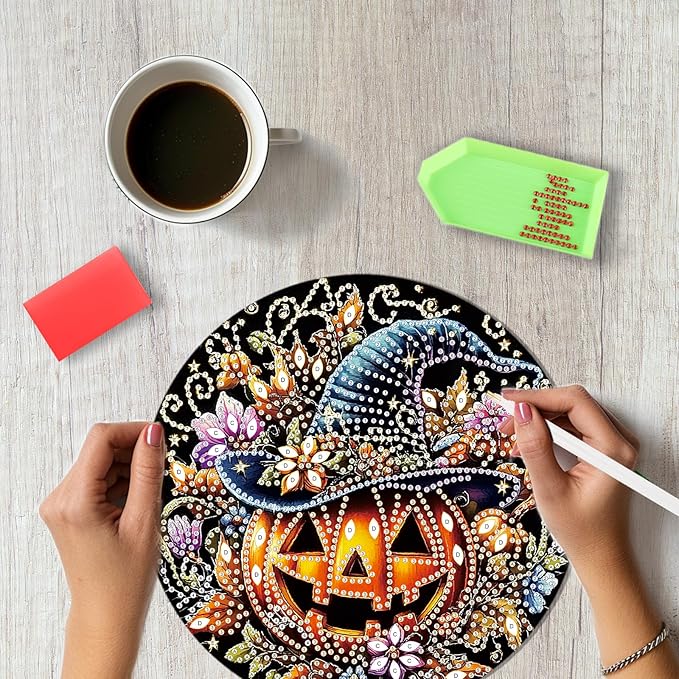 SENQAO Scary Pumpkin Diamond Art Hanging Kits for Adults, Acrylic Diamonds Painting Pendant Board Kit Halloween, Diamond Art Painting Window Pendants Home Garden Wall Hanging Kits Hanging Ornament