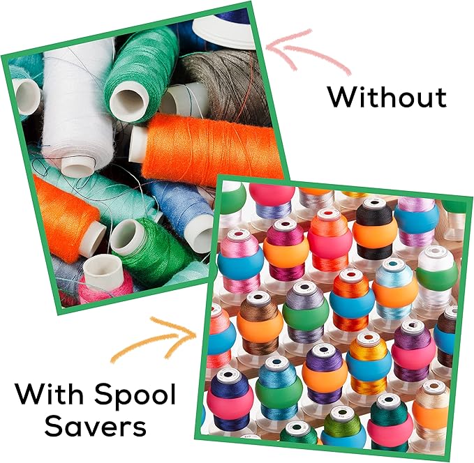 Thread Spool Savers, 100-Piece Bulk Reusable Huggers for Sewing Thread & Embroidery Floss Flexible Silicone Wrap Holders Fit Standard Size & Large Cones for Tangle-Free Storage