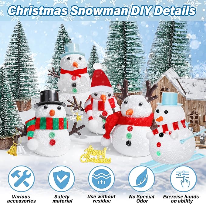 24 Pack Build a Snowman Kit, Christmas DIY Snowman Crafts for Kids Bulk, Snowman Kit Winter Decorations Indoor, Creative Kids Air Dry Clay Modeling Crafts Kit for Christmas Gifts Favor Supplies