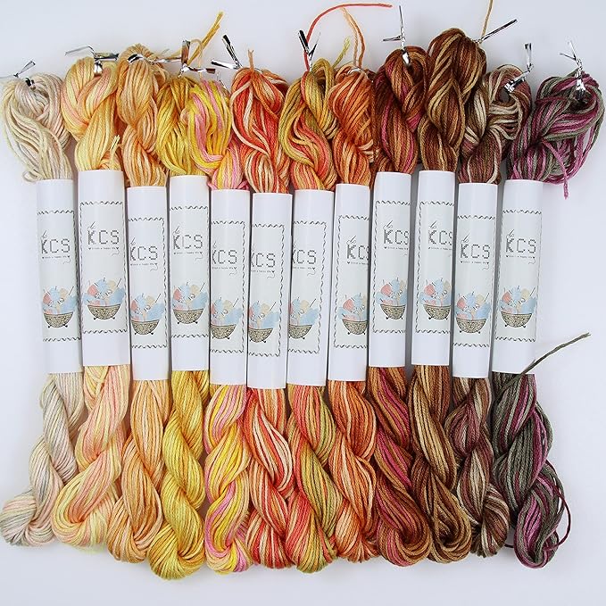 KCS Big skeins of 25 Meters Size 25 Color Variegated Cross Stitch Stranded Threads,12 skeins,08