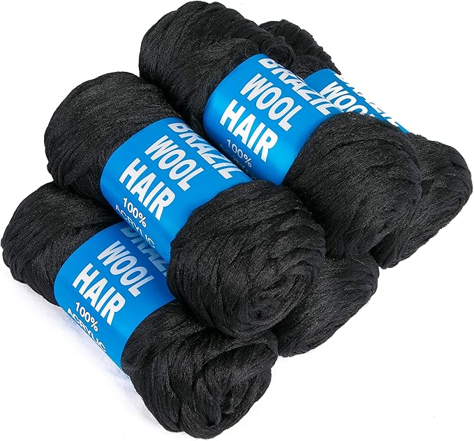 5Roll Brazilian Yarn Wool Hair Arylic Yarn for Hair Crochet Braid Twist Warps Black Color