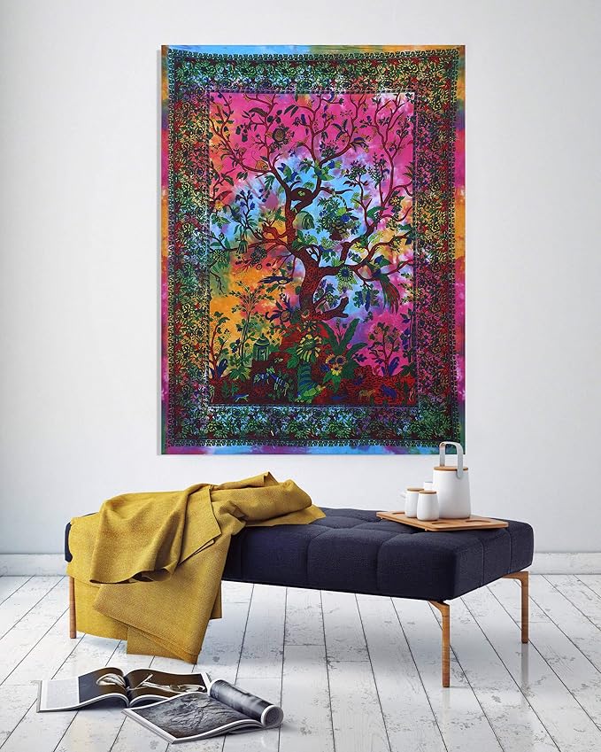 the art box tapestry rainbow tree of life wall hanging – indian cotton poster, small picnic sheet, wall decor, blanket, wall art for bedroom (30x40 inch)
