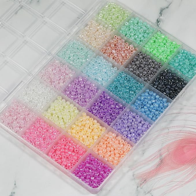 Size 4mm Glass Seed Beads 24 Ceylon Colors Total About 3600pcs, 6/0 Small Seed Beads for Jewelry Making