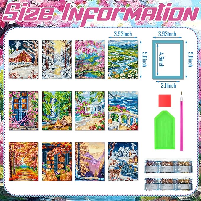ForraFun 24 Pcs Landscape Diamond Art Frame for Adults Small Diamond Painting Picture Frames Scenery Mini 5d Rhinestones Paint Art for Beginners Home Wall Decor, 5.12x3.94 Inches(Seasonal)
