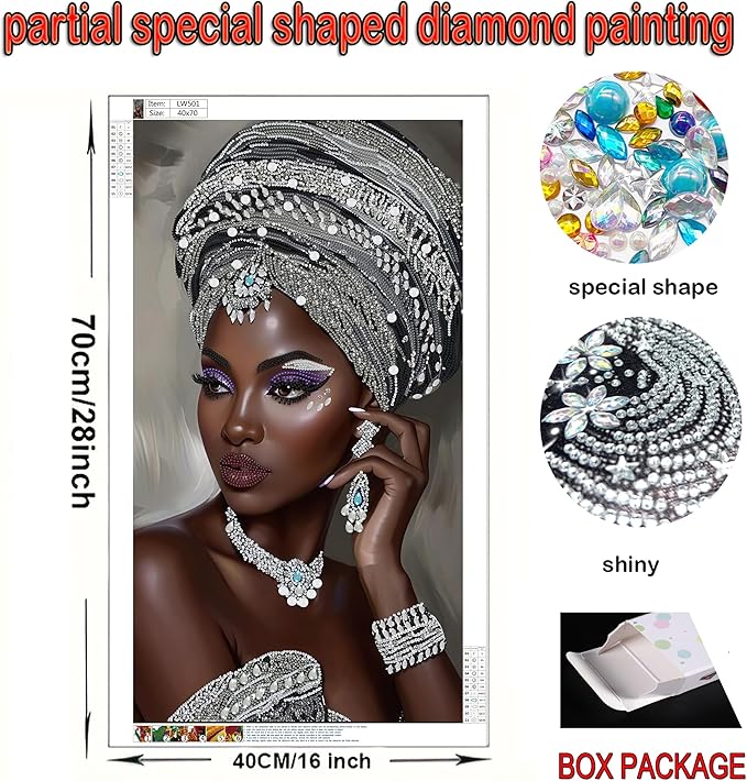 KUFWKEY African Diamond Art Kits for Adults,Partial 5D DIY Diamond Painting kit for Beginners,Special Shaped Diamond Art,Sparkling gem Art,Diamond dots,Mosaic Kits,Home Decor,Large Size 16X28 inch