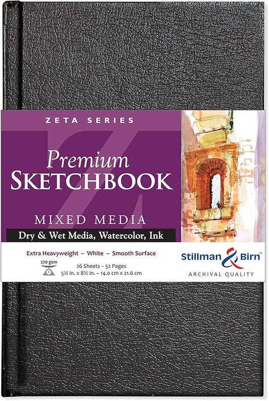 Stillman & Birn Zeta Series Hardbound Sketchbook, 5.5" x 8.5", 270 gsm (Extra Heavyweight), White Paper, Smooth Surface