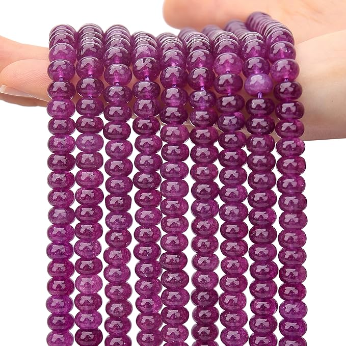 2 Strands (150PCs) Purple Jade Rondelle Beads, 5 * 8mm Gemstone Loose Spacer Abacus Disk Beads for DIY Bracelet Necklace Earrings Jewelry Making, Craft Supplies Beading Kit