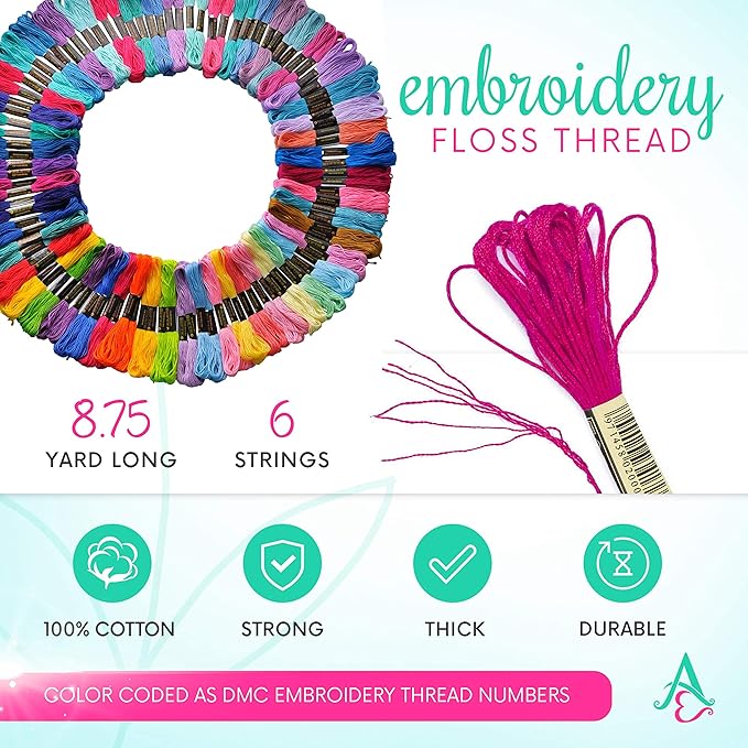 Athena's Elements Embroidery Thread Unicorn and Mermaid Color Palettes, 100 PCS Polyester Floss Coded as Embroidery Numbers, Best Bracelets String Set