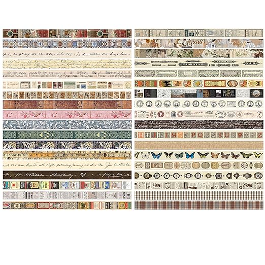 yubbaex vintage washi tape value pack 36 rolls antique printed masking tape retro decorative for arts, diy crafts, journal supplies, planners, scrapbook, card/gift wrapping (classical)
