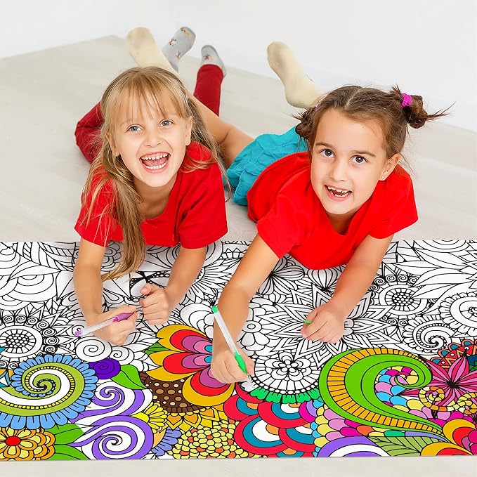 dvbonike jumbo mandala coloring poster giant flower diy drawing paper art blank banner 55.1 x 23.6 inch color-in table cover wall decoration school group activities for kids arts craft party suppiles