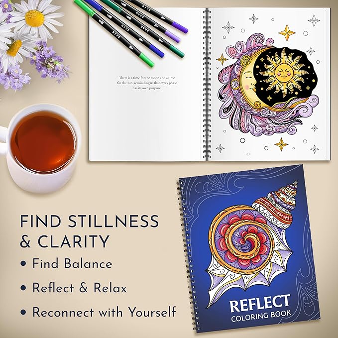 RYVE Coloring Books for Adults Relaxation - Set of 3 Stress Relief Coloring Book with Inspiring Quotes, Adult Coloring Book for Women, Easy Coloring Books for Adults, Stress Relief Gifts for Women