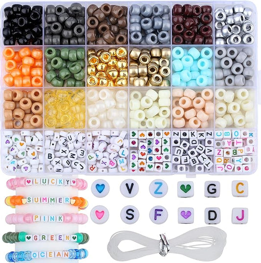 XIANNVXI 24Colours Grey Pony Beads for Bracelet 720pcs Letter Kandi Letter Friendship Grey Brown Pony Beaded for Jewelry Bracelet Crafts