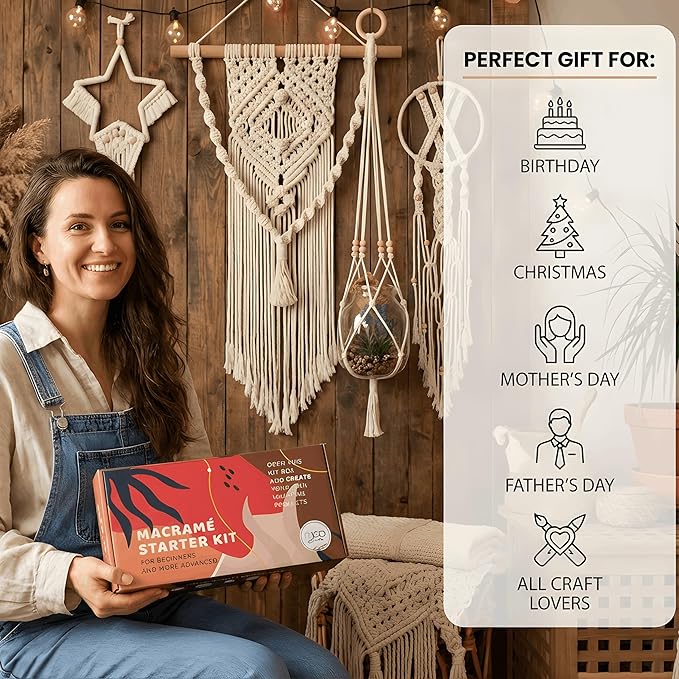 MIGO Creates Macrame Kits for Adults Beginners with 112 Macrame Supplies and 7 Projects Book: DIY Macrame Kit Includes 165 Yards Macrame Cord with Craft Supplies & Materials to Start Macrame!