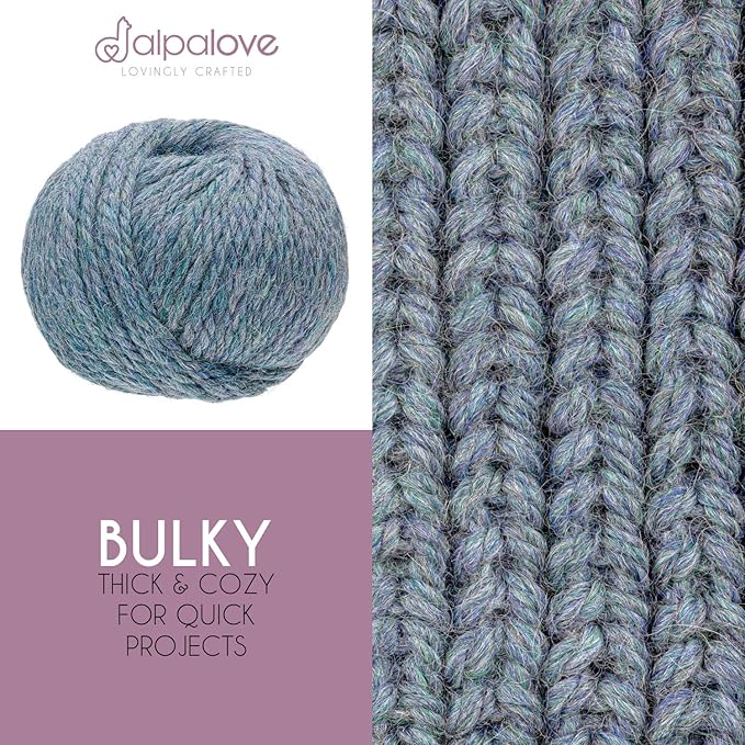 Bulky Set (6 x 1.75 oz) Super Soft Baby Alpaca Knitting Yarn Grey Green 328 Yards