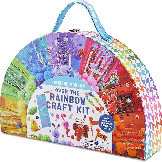 kid made modern rainbow craft kit - bulk arts & crafts supplies and materials for kids - 300+ pieces diy art box case for creative projects (ages 6+)