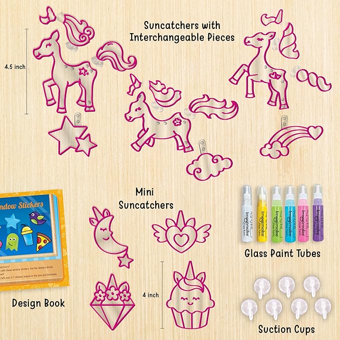 imagimake window art unicorn | stained glass kit | unicorn girls toys age 6-8 | 6 year old girl birthday gift | art and crafts for girls 8-12 | diy suncatcher kit for 5,6,7,8,9,10,11,12 year old kids
