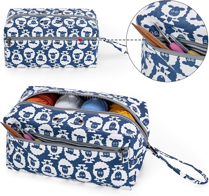 LUXJA Yarn Storage Bag, Carrying Knitting Bag for Yarn Skeins, Crochet Hooks, Knitting Needles (up to 10 Inches) and Other Small Accessories (Large, Sheep)