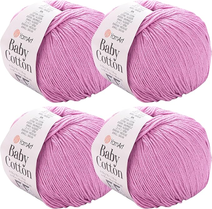 YarnArt Baby Cotton Yarn 4-Pack – Soft Knitting Yarn for Baby & Summer, 50% Cotton 50% Acrylic, 1.76 Oz Each, 180.44 Yds/Skein – Ideal for Amigurumi & Crochet Projects (415)