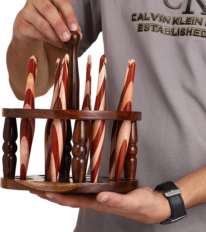 Brainmart Wooden Crochet Hooks, Set of 12 Premium Maple & Red Wood Knitting Hooks, 3.5mm(E) to 12mm(P) with Holder Ergonomic Knitting Needles, Perfect for Knitters & Crocheting