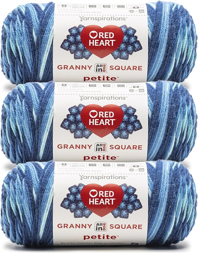Red Heart All in One Granny Square Petite Flip Side Yarn - 3 Pack of 250g/8.8oz - 100% Acrylic - #4 Worsted (Medium) - 440 Yards - Knitting/Crochet