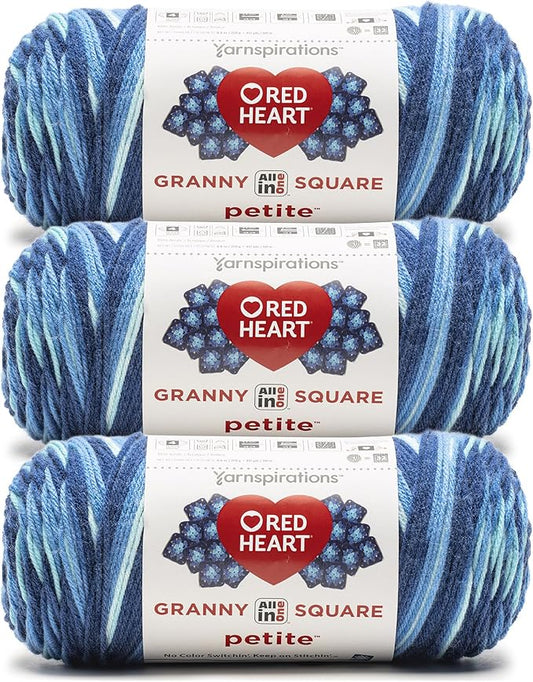 Red Heart All in One Granny Square Petite Flip Side Yarn - 3 Pack of 250g/8.8oz - 100% Acrylic - #4 Worsted (Medium) - 440 Yards - Knitting/Crochet