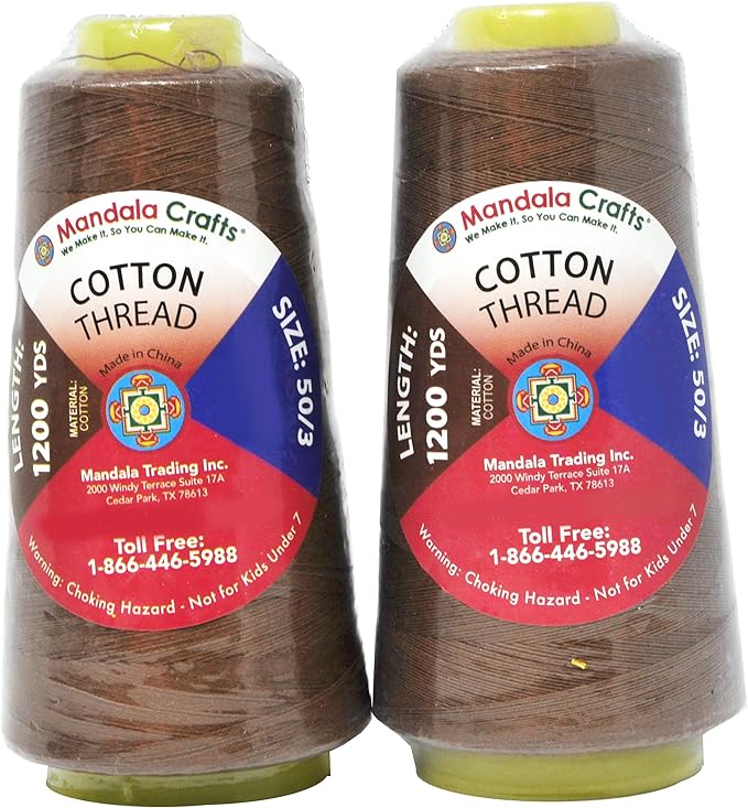 Mandala Crafts Russet Brown Thread Cones for Machine and Hand Quilting - 2400 Yds 50 WT Multiple Purpose Mercerized 100% Cotton Threads for Sewing Machine Serger Embroidery