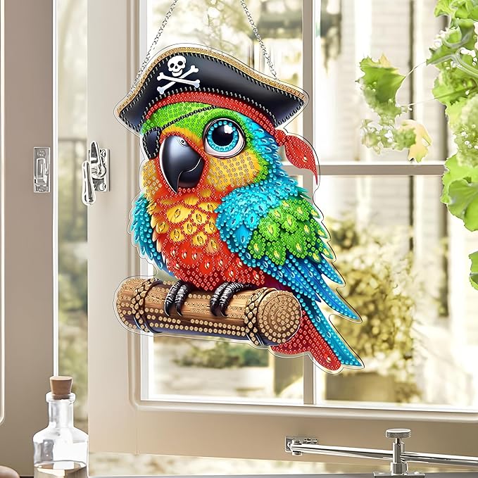 DIY Hanging Diamond Art Kit for Adult – 5D Gem Art Window & Wall Pendant, Acrylic Diamond Painting Ornament for Home & Garden Decoration (Corsair Bird)