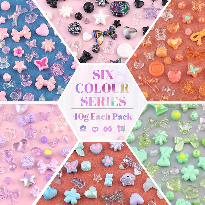 400-450PCS TINKRSTUFF Assorted Acrylic Beads, Mixed Cute Beads for Bracelet Making, Aesthetic Flower Bow Butterfly GummyBear Star Kawaii Charms for Jewelry Necklace Making DIY Keychain Phone Charm